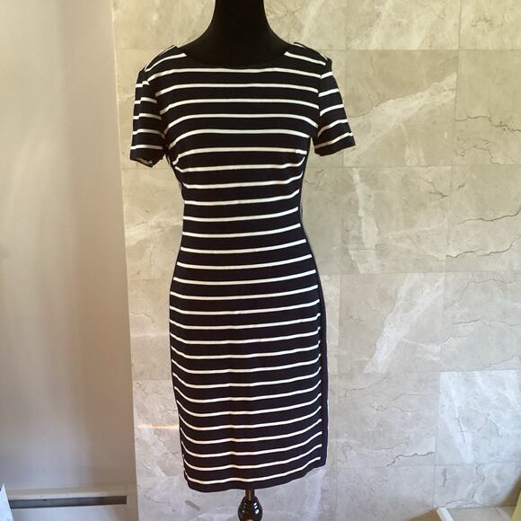 Banana Republic Bodycon Dress Size 6 Navy Striped Slimming Officewear Fall - Picture 1 of 10